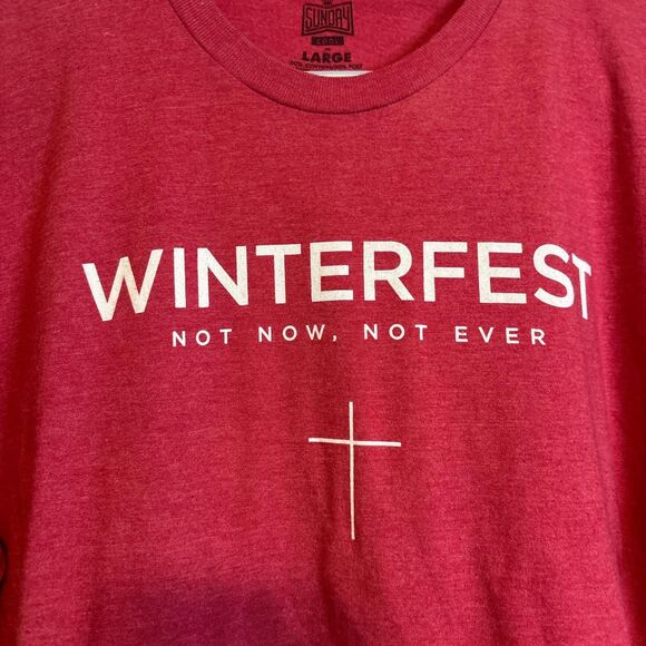 Sunday Cool Large Red Winterfest Christian Graphic Tee Unisex - Picture 2 of 4